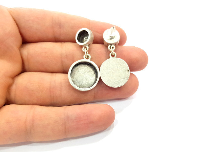 Earring Blank Base Settings Silver Resin Blank Cabochon Base inlay Blank Mountings Antique Silver Plated Metal (8+16mm) 1 Set  G14663