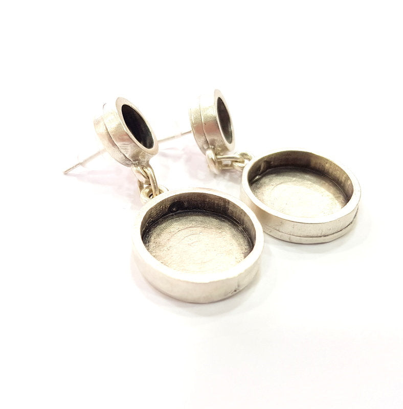 Earring Blank Base Settings Silver Resin Blank Cabochon Base inlay Blank Mountings Antique Silver Plated Metal (8+16mm) 1 Set  G14663