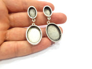 Earring Blank Base Settings Silver Resin Blank Cabochon Base inlay Blank Mountings Antique Silver Plated Metal (14x10+25x18mm) 1 Set  G14664