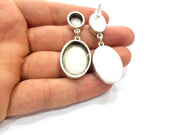 Earring Blank Base Settings Silver Resin Blank Cabochon Base inlay Blank Mountings Antique Silver Plated Metal (14x10+25x18mm) 1 Set  G14664