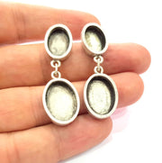 Earring Blank Base Settings Silver Resin Blank Cabochon Base inlay Blank Mountings Antique Silver Plated Metal (14x10+13x18mm) 1 Set  G14667