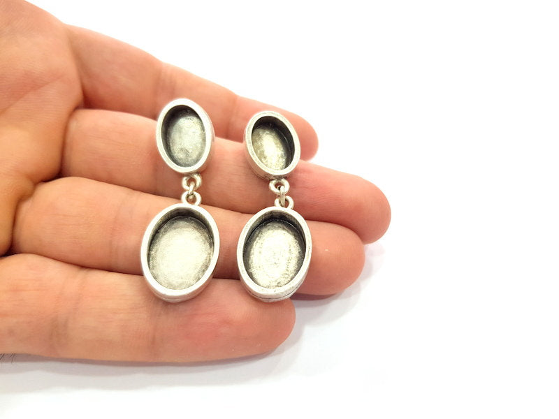 Earring Blank Base Settings Silver Resin Blank Cabochon Base inlay Blank Mountings Antique Silver Plated Metal (14x10+13x18mm) 1 Set  G14667