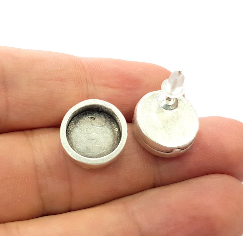 Earring Blank Base Settings Silver Resin Blank Cabochon Base inlay Blank Mountings Antique Silver Plated Metal (12mm blank) 1 Set  G14669