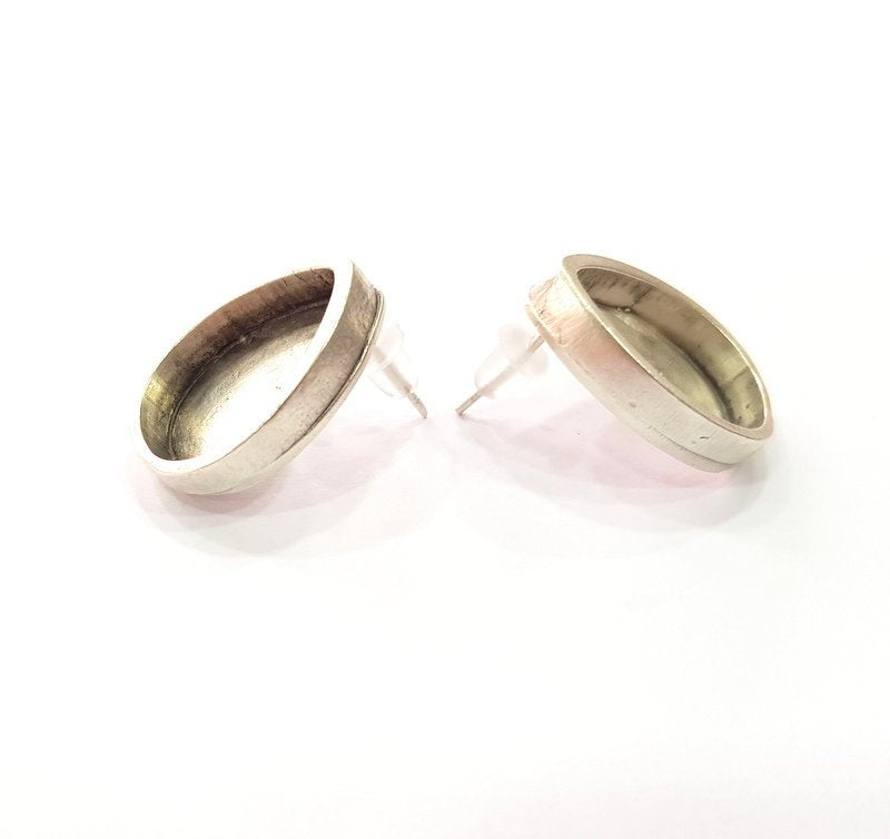Earring Blank Base Settings Silver Resin Blank Cabochon Base inlay Blank Mountings Antique Silver Plated Metal (18x13mm blank) 1 Set  G17223