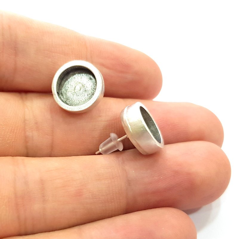 5 Pairs Earring Blank Backs Base Settings Silver Resin Blank Cabochon Base inlay Mountings Antique Silver Plated Metal (10mm blank)  G14673