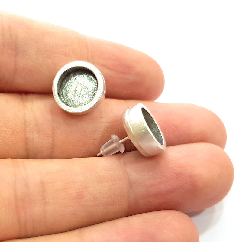10 pairs Earring Blank Base Settings Silver Resin Blank Cabochon Base inlay Blank Mountings Antique Silver Plated Metal (10mm blank)  G14673