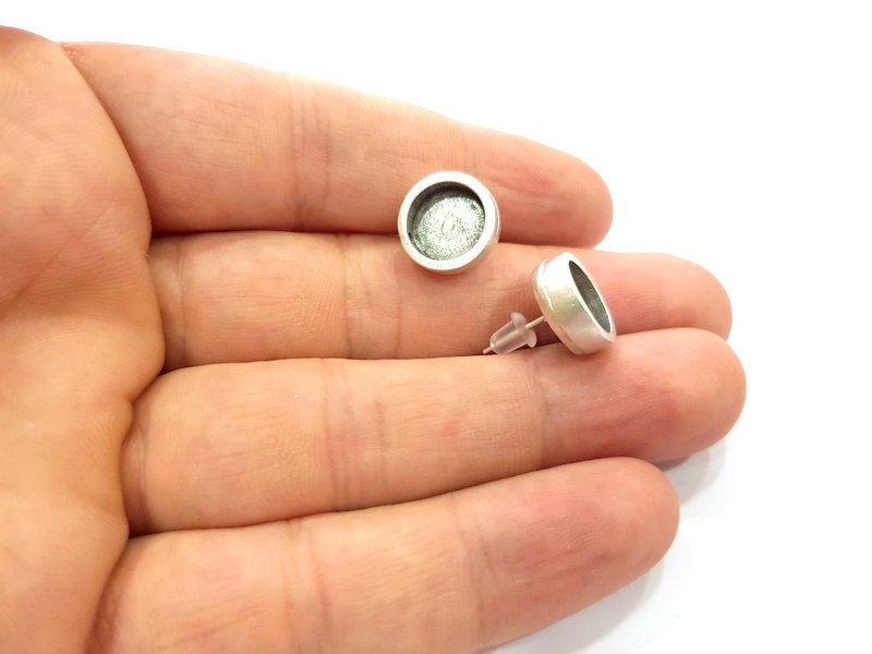 Earring Blank Base Settings Silver Resin Blank Cabochon Base inlay Blank Mountings Antique Silver Plated Metal (10mm blank) 1 Set  G14673