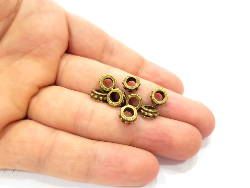 20 Antique Bronze Rondelle Beads 8 mm Antique Bronze Plated Metal  G15404