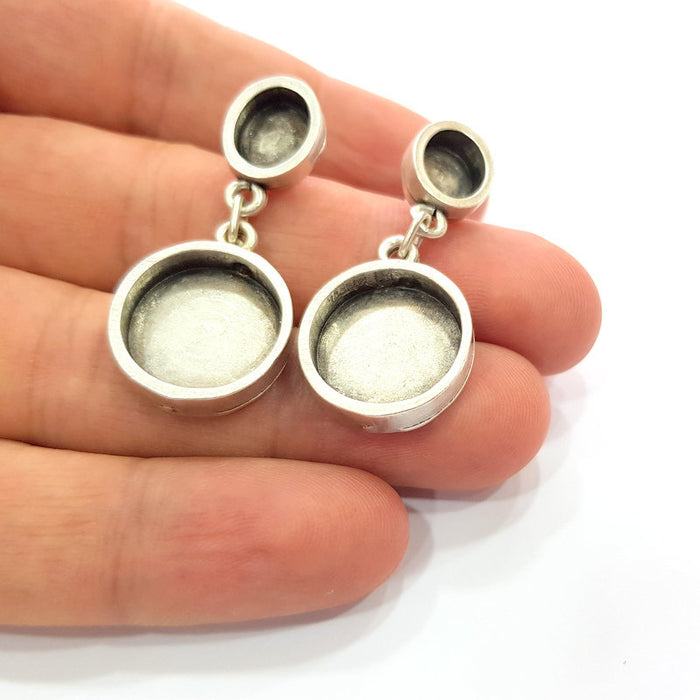 Earring Blank Base Settings Silver Resin Blank Cabochon Base inlay Blank Mountings Antique Silver Plated Metal (10x8+18mm ) 1 Pair G15612