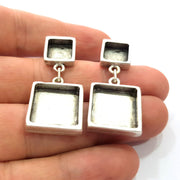 Earring Blank Base Settings Silver Resin Blank Cabochon Base inlay Blank Mountings Antique Silver Plated Metal (10x10+16x16mm) 1 pair G15405