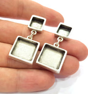 Earring Blank Base Settings Silver Resin Blank Cabochon Base inlay Blank Mountings Antique Silver Plated Metal (10x10+16x16mm) 1 pair G15405