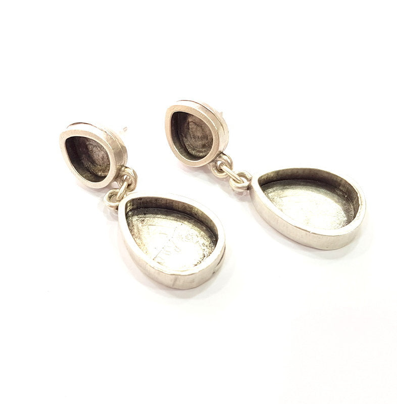Earring Blank Base Settings Silver Resin Blank Cabochon Base inlay Blank Mountings Antique Silver Plated Metal (18x13+10x8mm) 1 Set  G15407
