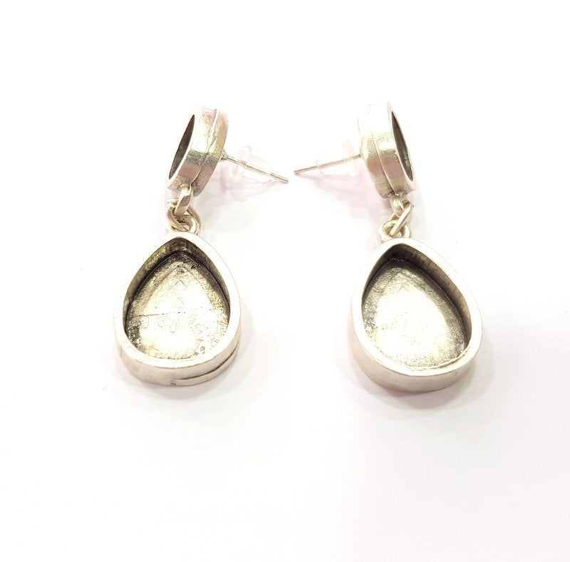 Earring Blank Base Settings Silver Resin Blank Cabochon Base inlay Blank Mountings Antique Silver Plated Metal (18x13+10x8mm) 1 Set  G15407