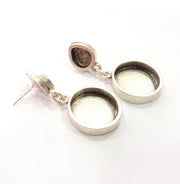 Earring Blank Base Settings Silver Resin Blank Cabochon Base inlay Blank Mountings Antique Silver Plated Metal (9x8+18mm) 1 Set  G15408