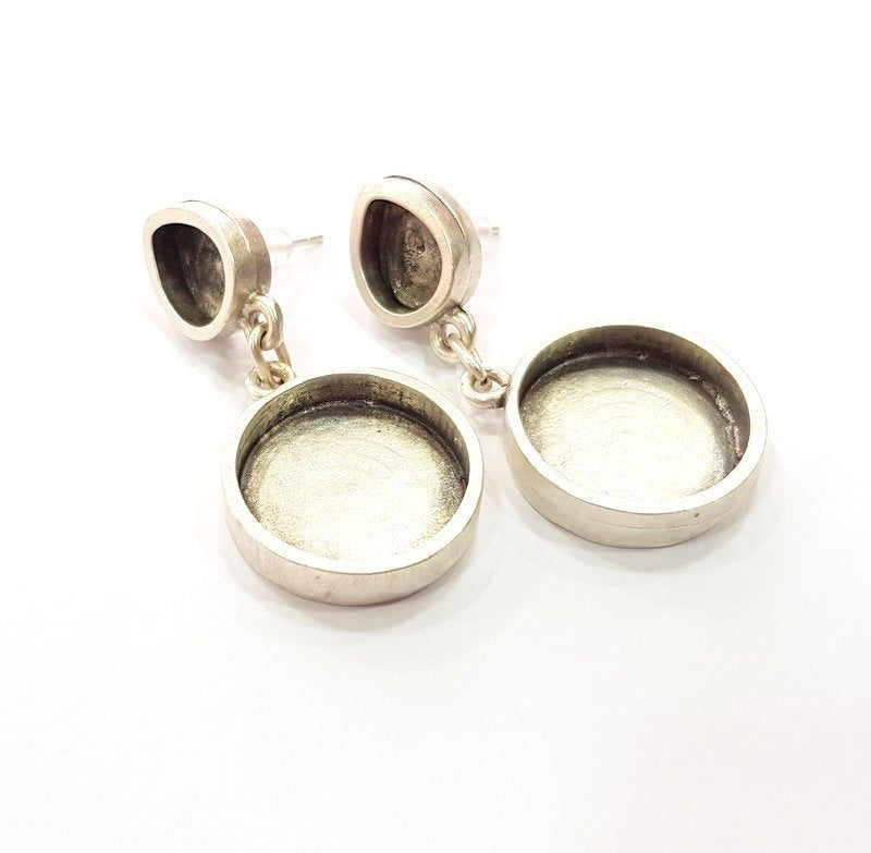 Earring Blank Base Settings Silver Resin Blank Cabochon Base inlay Blank Mountings Antique Silver Plated Metal (9x8+18mm) 1 Set  G15408