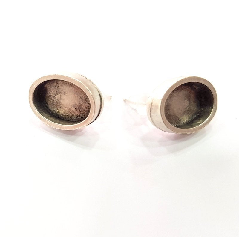 Earring Blank Base Settings Silver Resin Blank Cabochon Base inlay Blank Mountings Antique Silver Plated Metal (14x10mm blank) 1 Set  G14680