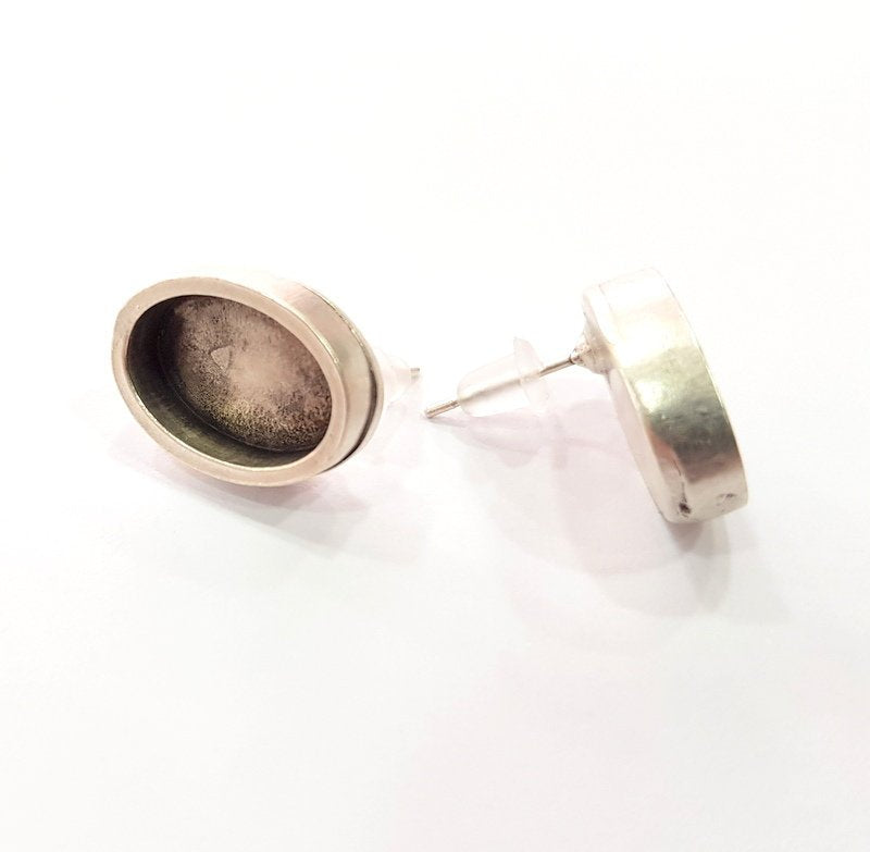Earring Blank Base Settings Silver Resin Blank Cabochon Base inlay Blank Mountings Antique Silver Plated Metal (14x10mm blank) 1 Set  G14680