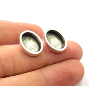 Earring Blank Base Settings Silver Resin Blank Cabochon Base inlay Blank Mountings Antique Silver Plated Metal (14x10mm blank) 1 Set  G14680