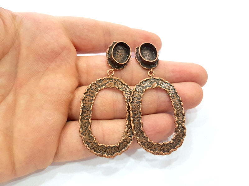 Earring Blank Base Settings Copper Resin Blank Cabochon Base inlay Blank Mountings Antique Copper Plated Brass (14x10mm blank) 1 Set  G14681