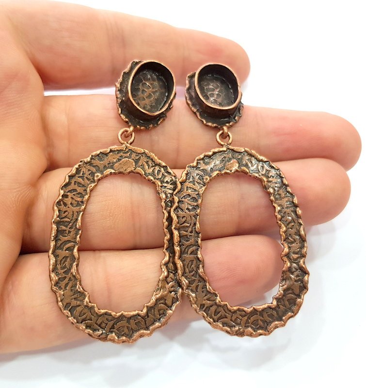 Earring Blank Base Settings Copper Resin Blank Cabochon Base inlay Blank Mountings Antique Copper Plated Brass (14x10mm blank) 1 Set  G14681