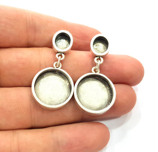 Earring Blank Base Settings Silver Resin Blank Cabochon Base inlay Blank Mountings Antique Silver Plated Metal (10x8+16mm) 1 Set  G14687