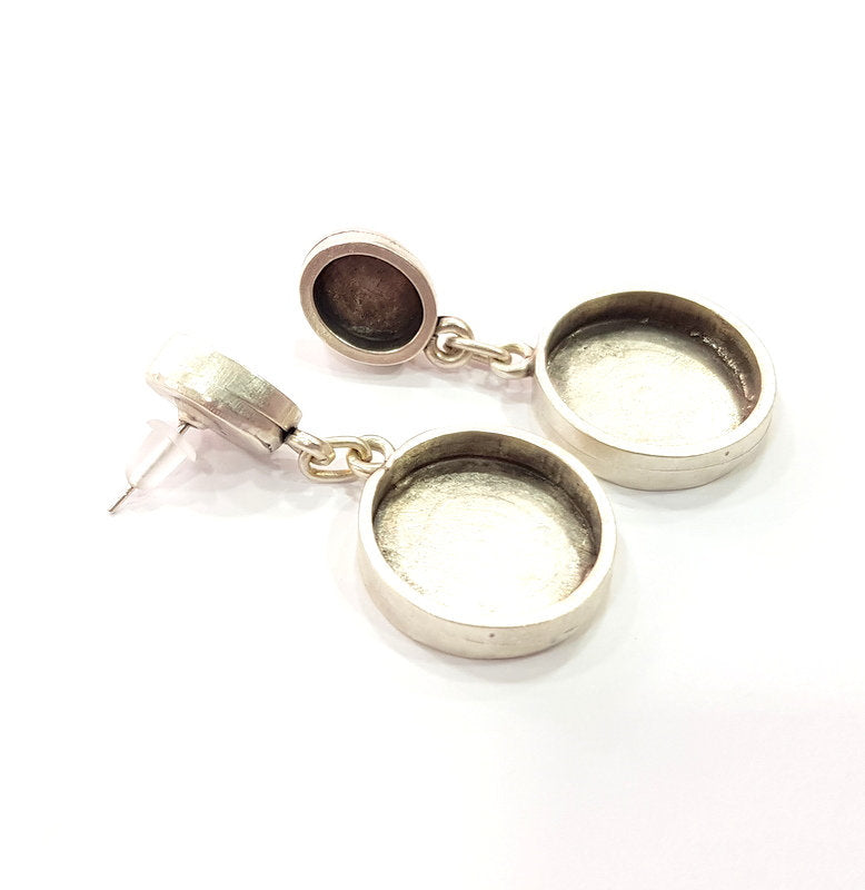 Earring Blank Base Settings Silver Resin Blank Cabochon Base inlay Blank Mountings Antique Silver Plated Metal (10x8+16mm) 1 Set  G14687