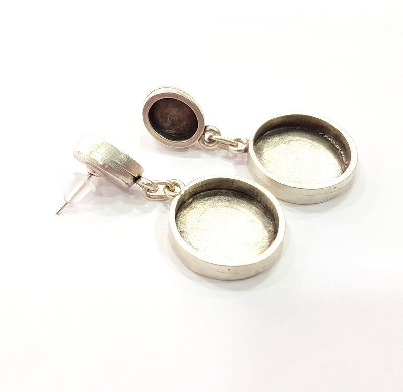 Earring Blank Base Settings Silver Resin Blank Cabochon Base inlay Blank Mountings Antique Silver Plated Metal (10x8+16mm) 1 Set  G14687