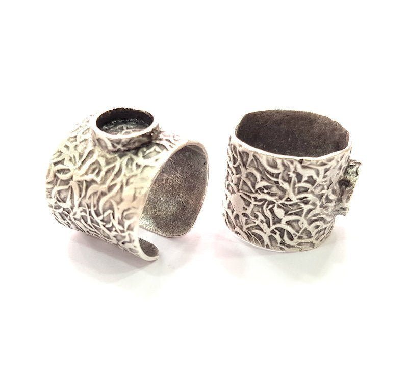 Silver Ring Setting Resin Ring Blank Cabochon Base inlay Ring Mounting Adjustable Ring Base Bezel (8 mm) Antique Silver Plated Brass  G16288