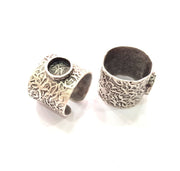 Silver Ring Setting Resin Ring Blank Cabochon Base inlay Ring Mounting Adjustable Ring Base Bezel (8 mm) Antique Silver Plated Brass  G16288
