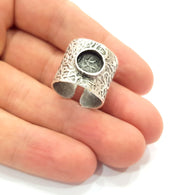 Silver Ring Setting Resin Ring Blank Cabochon Base inlay Ring Mounting Adjustable Ring Base Bezel (8 mm) Antique Silver Plated Brass  G16288