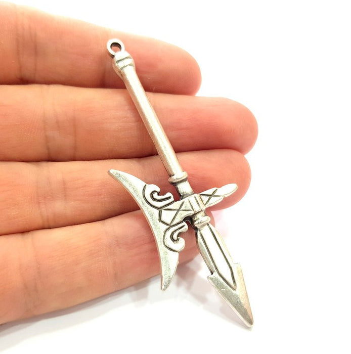 Battle Axe Pendant Silver Pendant Antique Silver Plated Metal (77x28mm) G14689