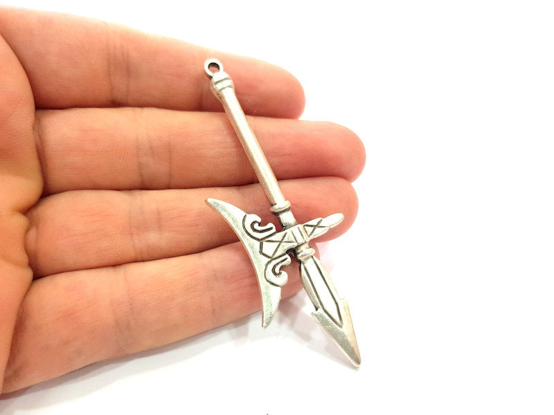 Battle Axe Pendant Silver Pendant Antique Silver Plated Metal (77x28mm) G14689