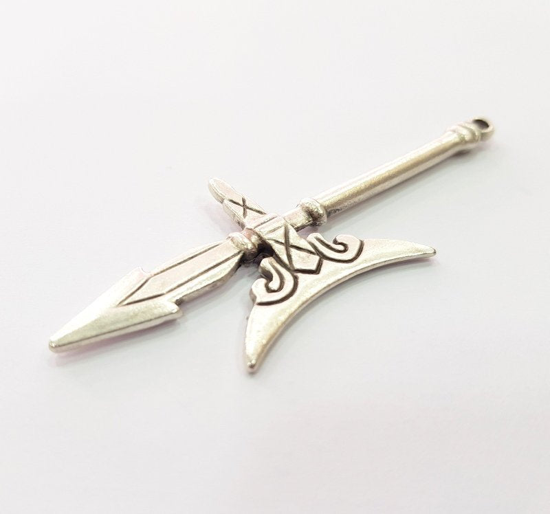 Battle Axe Pendant Silver Pendant Antique Silver Plated Metal (77x28mm) G14689