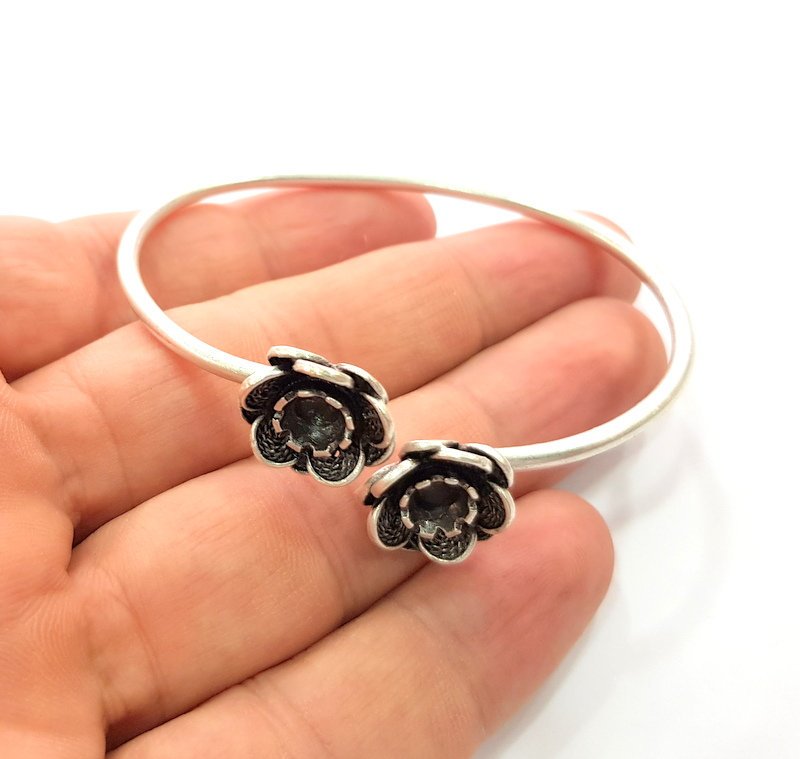 Silver Bracelet Blank Bangle Blank Cuff Blank Adjustable Bracelet inlay Blank Antique Silver Plated Brass (6mm Blanks) G14692