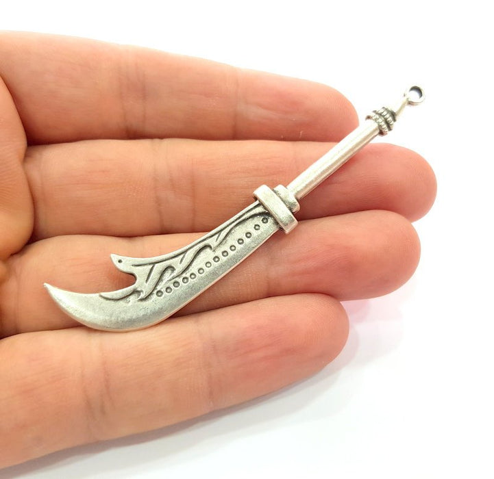 2 Sword Charms Antique Silver Plated Charms (81x14mm) G14693
