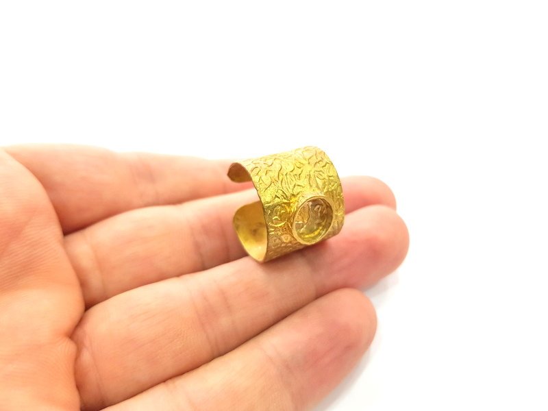 Raw Brass Ring Blank Bezel Settings Cabochon Base Mountings Adjustable Resin Blank  (8mm blank ) G14695