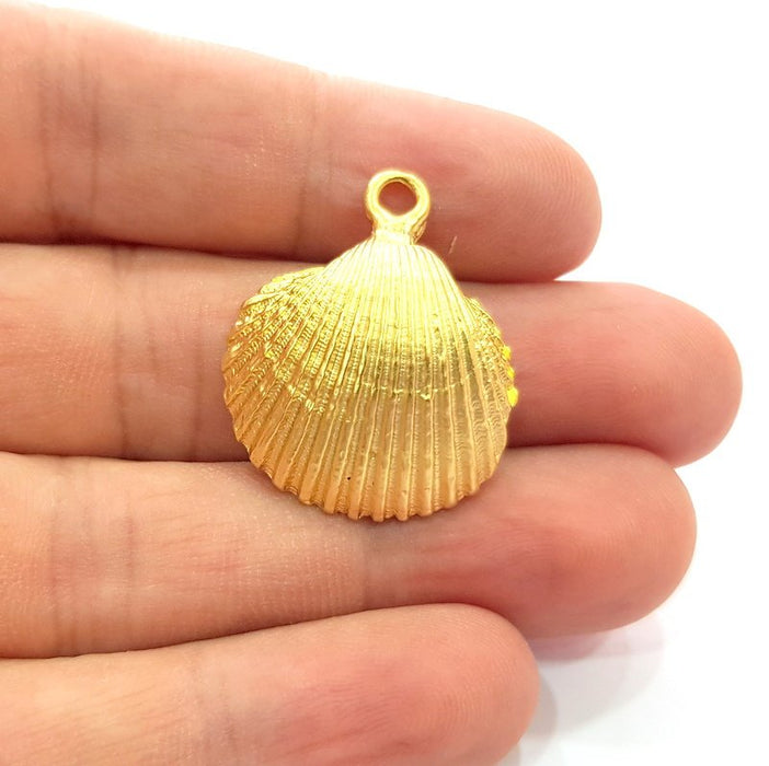 2 Shell Charm Oyster Charms Mussel Charms Sea Ocean Gold Pendant Gold Plated Shell Pendant (30x25mm)  G14698