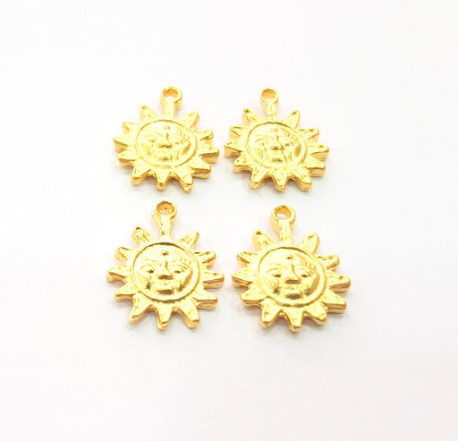 10 Sun Charm Gold Charms Gold Plated Metal (18x14mm)  G14699