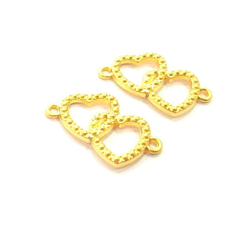 4 Heart Charm Connector Gold Charms Gold Plated Metal (26x13mm)  G14701
