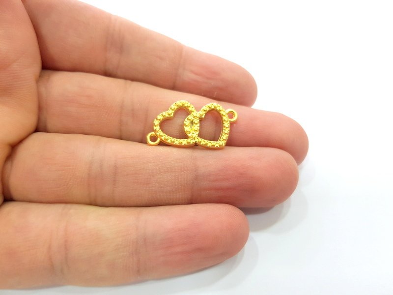 4 Heart Charm Connector Gold Charms Gold Plated Metal (26x13mm)  G14701