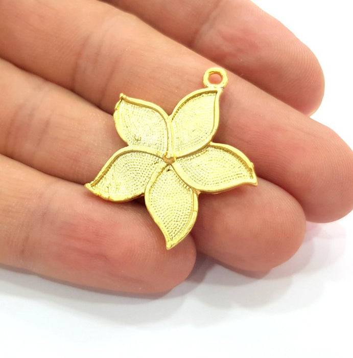 2 Flower Charm Gold Charms Gold Plated Metal (32x30mm)  G14703