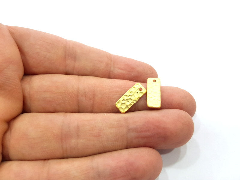 4 Rectangle Gold Charms Gold Plated Hammered Stamp Charm Tag (16x6mm)   G14704