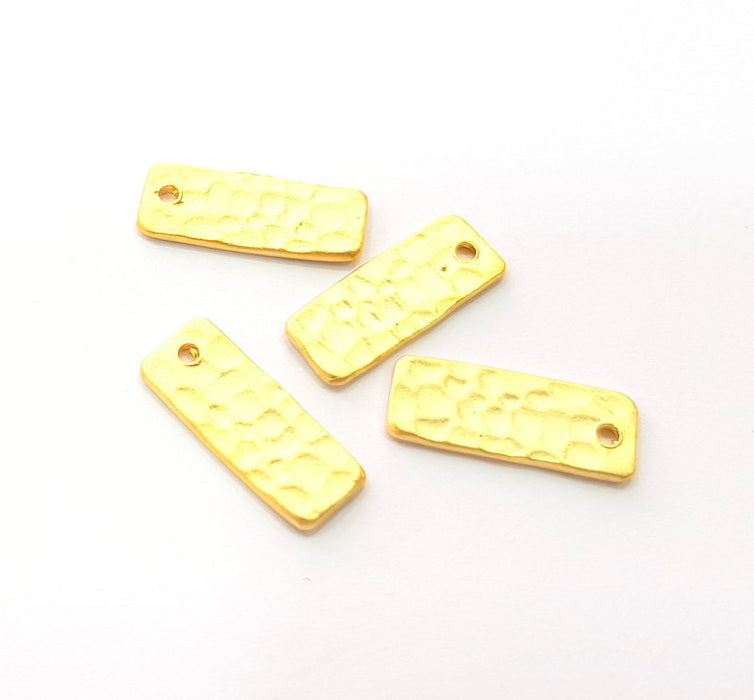 4 Rectangle Gold Charms Gold Plated Hammered Stamp Charm Tag (16x6mm)   G14704