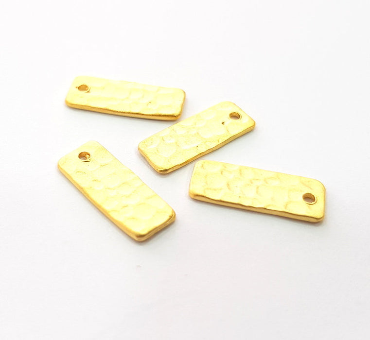 4 Rectangle Gold Charms Gold Plated Hammered Stamp Charm Tag (16x6mm)   G14704