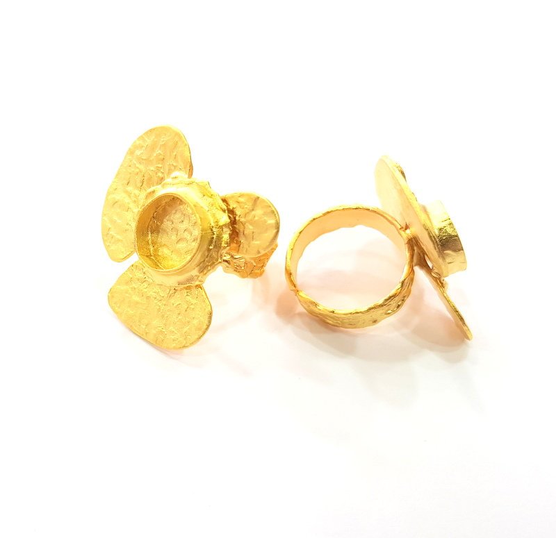 Gold Ring Settings Blank inlay Ring Mosaic Ring Bezel Base Cabochon Mountings Adjustable (10mm blank ) Gold Plated Brass G14713