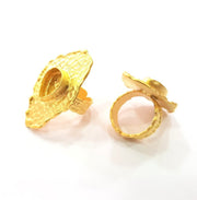 Gold Ring Settings Blank inlay Ring Mosaic Ring Bezel Base Cabochon Mountings Adjustable (13x9mm blank ) Gold Plated Brass G14714