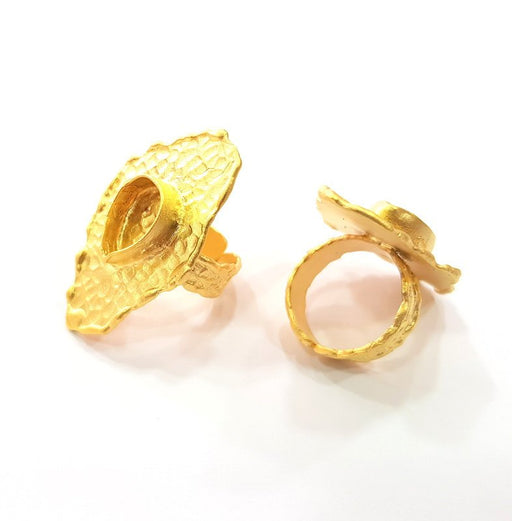 Gold Ring Settings Blank inlay Ring Mosaic Ring Bezel Base Cabochon Mountings Adjustable (13x9mm blank ) Gold Plated Brass G14714