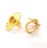 Gold Ring Settings Blank inlay Ring Mosaic Ring Bezel Base Cabochon Mountings Adjustable (13x9mm blank ) Gold Plated Brass G14714
