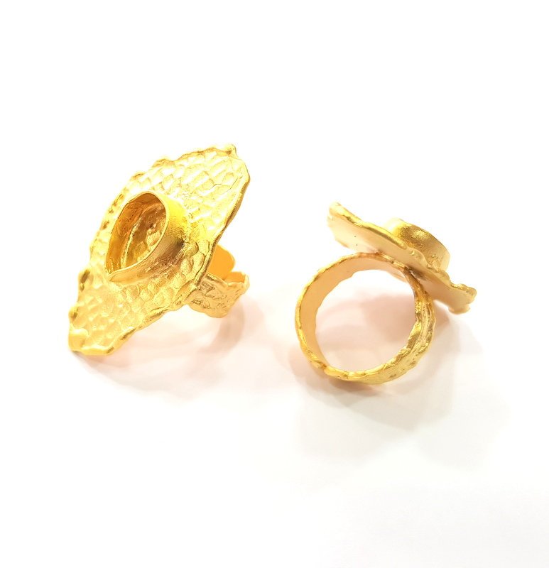 Gold Ring Settings Blank inlay Ring Mosaic Ring Bezel Base Cabochon Mountings Adjustable (13x9mm blank ) Gold Plated Brass G14714
