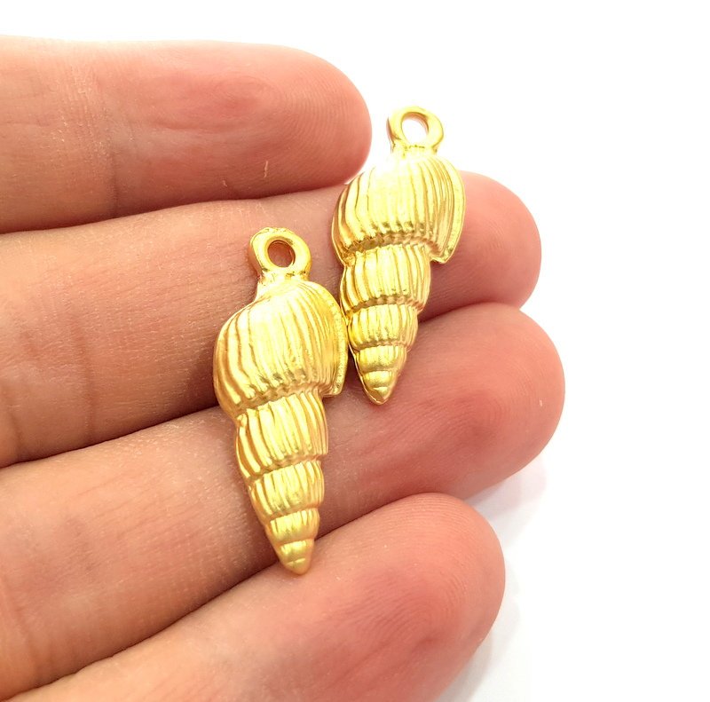 2 Oyster Charms Shell Charm Mussel Charms Sea Ocean Gold Pendant Gold Plated Shell Pendant (30x12mm)  G14715